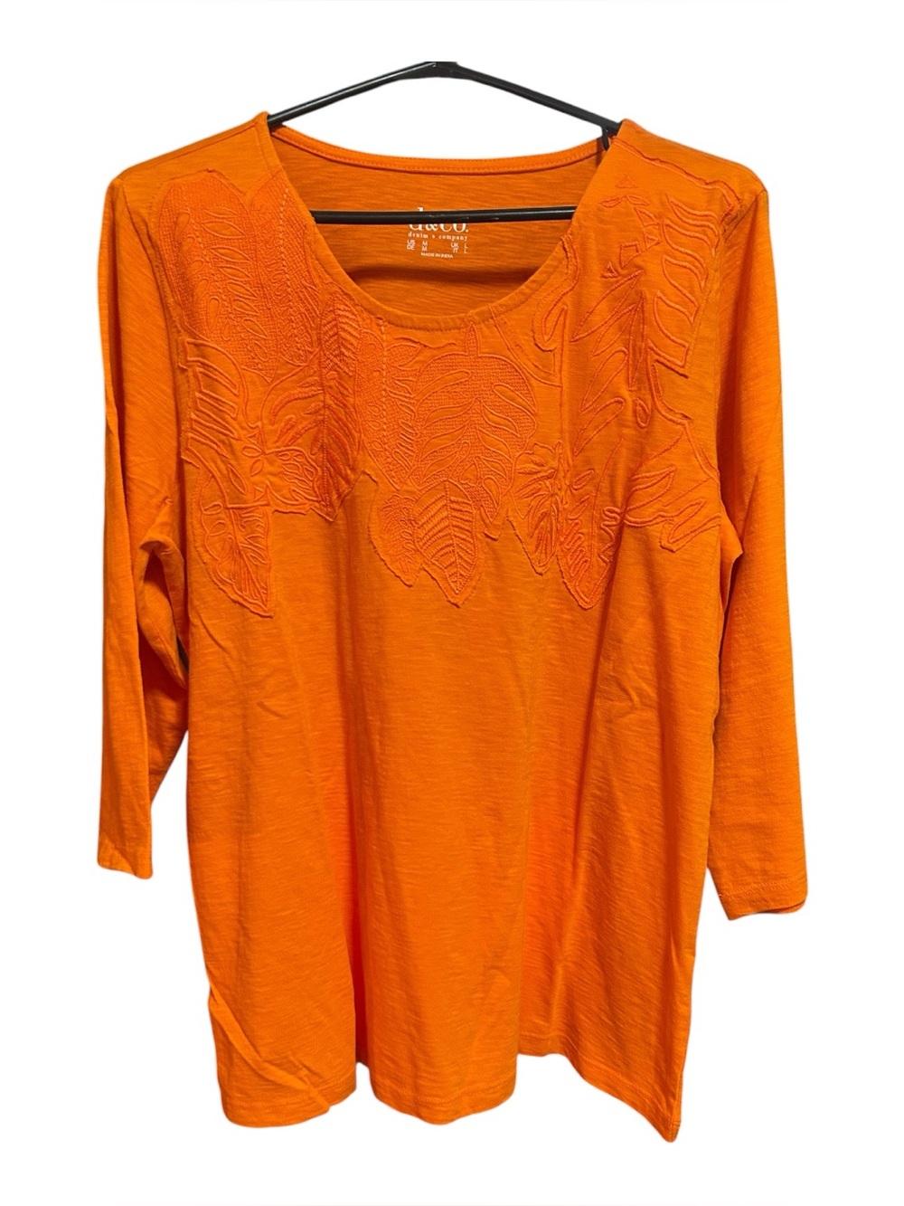 NWOT D&Co Embroidered Scoop Neck Long Sleeve Tee - Orange